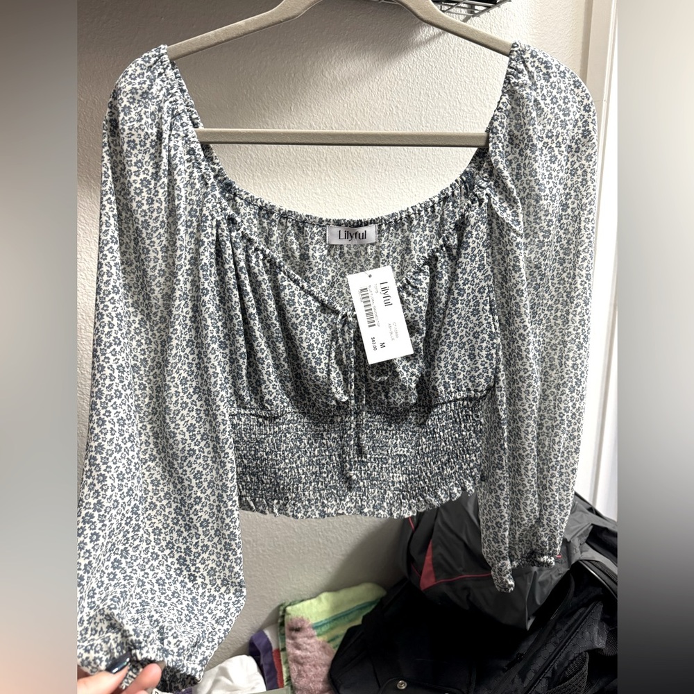 NWT Floral Smock Crop Top